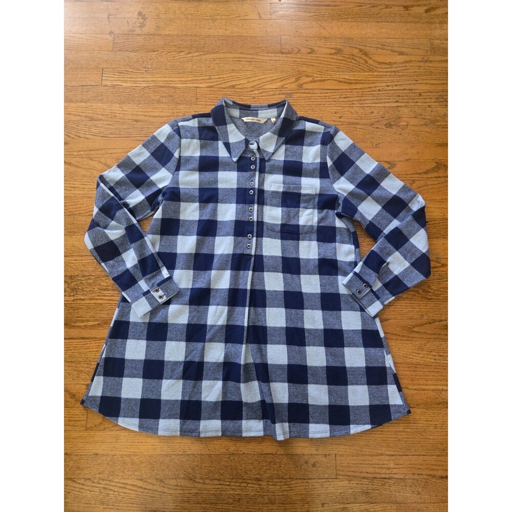 Soft Surroundings Blue Buffalo Check Mad About Plaid Fleece Tunic Large